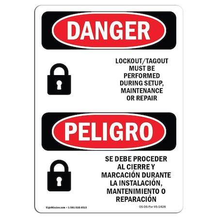 OSHA Danger, Lockout Tagout Setup Maintenance Bilingual, 18in X 12in Rigid Plastic
